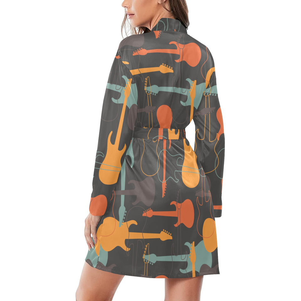 electric guitars pattern Women's Long Sleeve Belted Night Robe