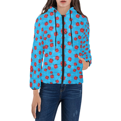Ladybug Pattern Print Design 02 Women's Padded Hooded Jacket