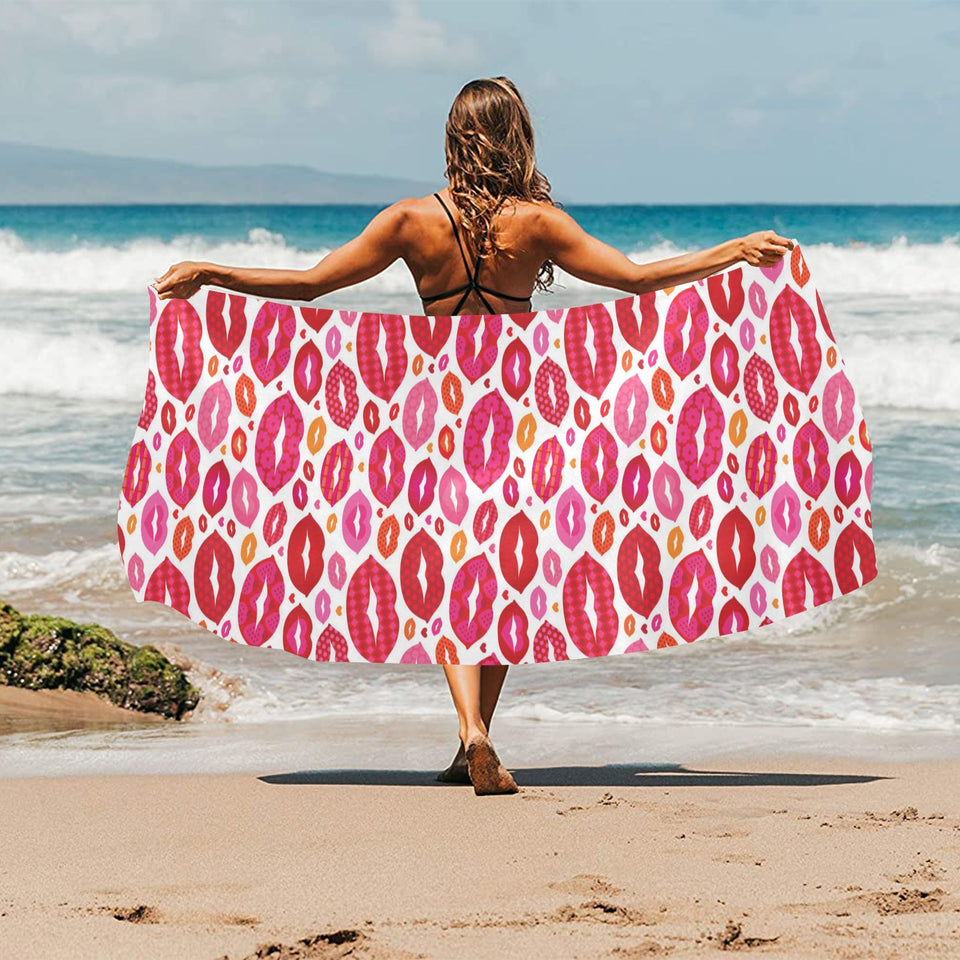 Lips Pattern Print Design 01 Beach Towel