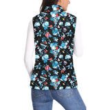 Skull flower roses leave pattern Women's Padded Vest