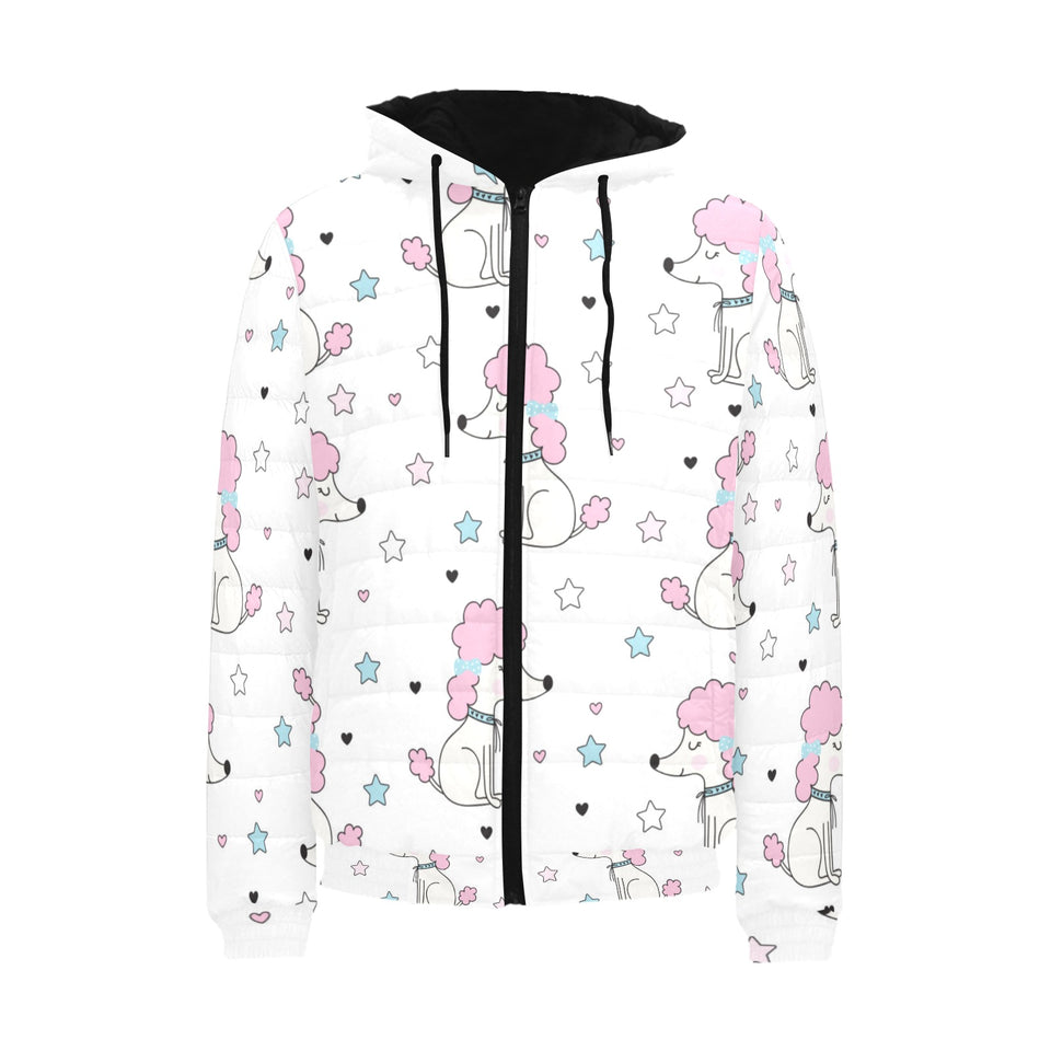 Cute poodle dog star pattern Men's Padded Hooded Jacket