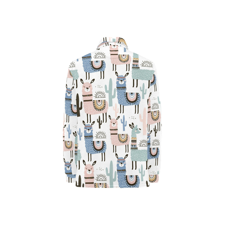 lama Alpaca cactus hand drawn pattern Women's Long Sleeve Polo Shirt