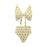 oranges leaves pattern Chest Bowknot High Waisted Bikini Swimsuit