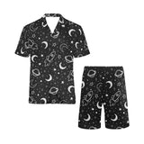 Hand drawn space rocket star planet Men's V-Neck Short Pajama Set