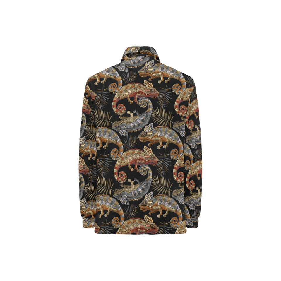Chameleon lizard tropical leaves palm tree Women's Long Sleeve Polo Shirt