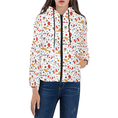 Canada Pattern Print Design 03 Women's Padded Hooded Jacket