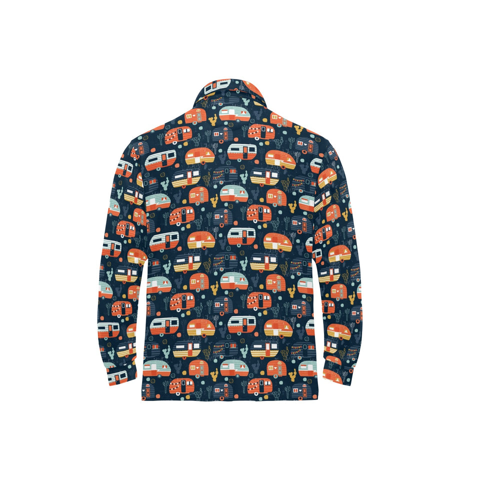 Camper Van Pattern Print Design 05 Men's Long Sleeve Polo Shirt