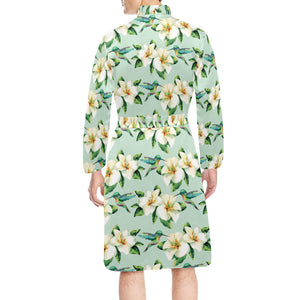 Hummingbird Pattern Print Design 01 Men's Long Sleeve Belted Night Robe