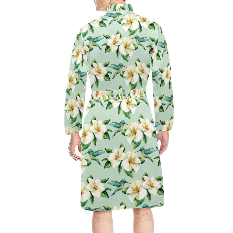 Hummingbird Pattern Print Design 01 Men's Long Sleeve Belted Night Robe