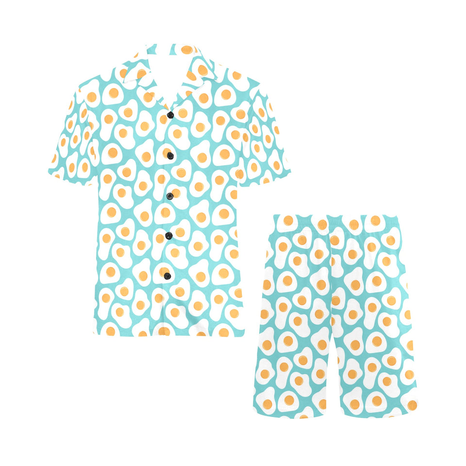Fried Eggs Pattern Print Design 04 Men's V-Neck Short Pajama Set