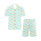 Fried Eggs Pattern Print Design 04 Men's V-Neck Short Pajama Set