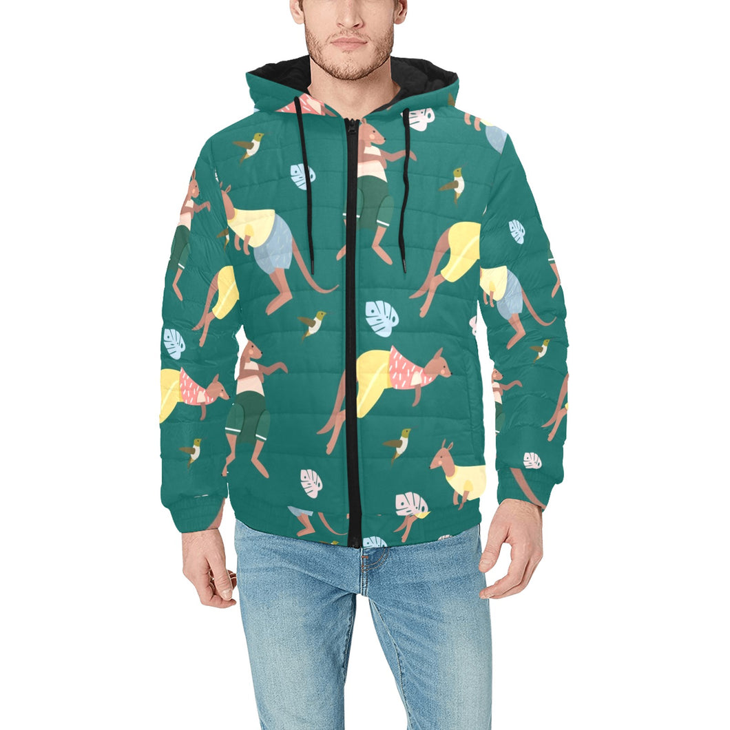 Kangaroo leaves pattern Men's Padded Hooded Jacket