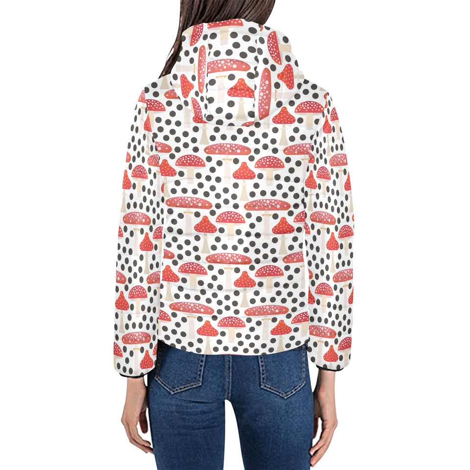 Red mushroom dot pattern Women's Padded Hooded Jacket