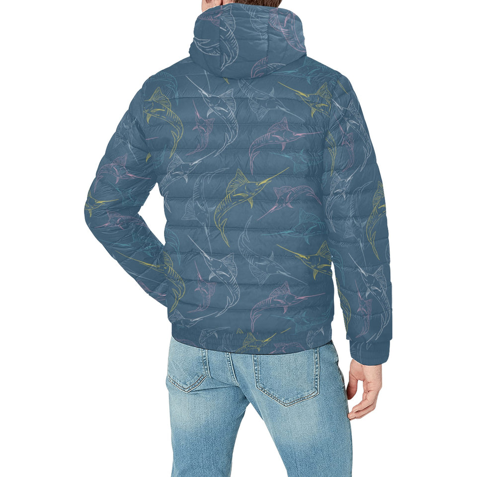 Swordfish Pattern Print Design 02 Men's Padded Hooded Jacket