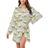 Sandwich Pattern Print Design 05 Women's Long Sleeve Belted Night Robe