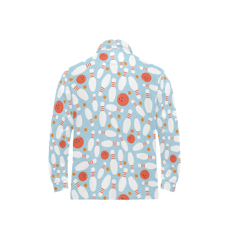 Bowling ball bowling pins blue blackground Men's Long Sleeve Polo Shirt