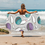 Bowling ball and pin gray background Beach Towel