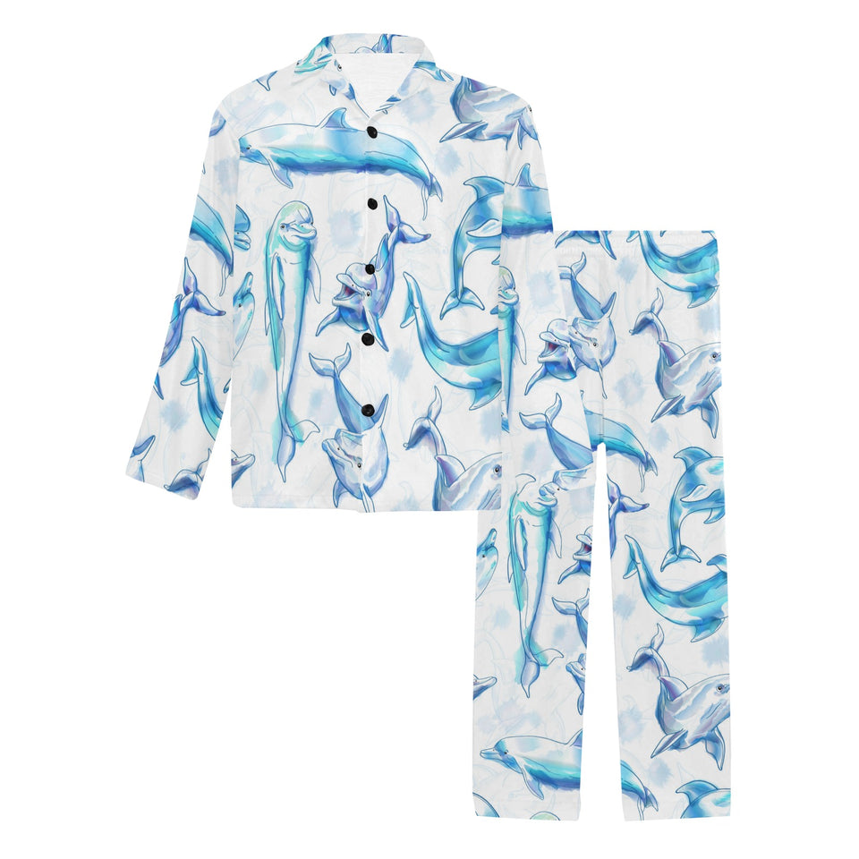 Watercolor dolphin pattern Men's Long Pajama Set