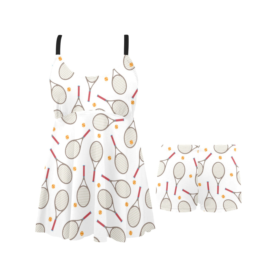 Tennis Pattern Print Design 04 Chest Sexy Pleated Two Piece Swim Dress