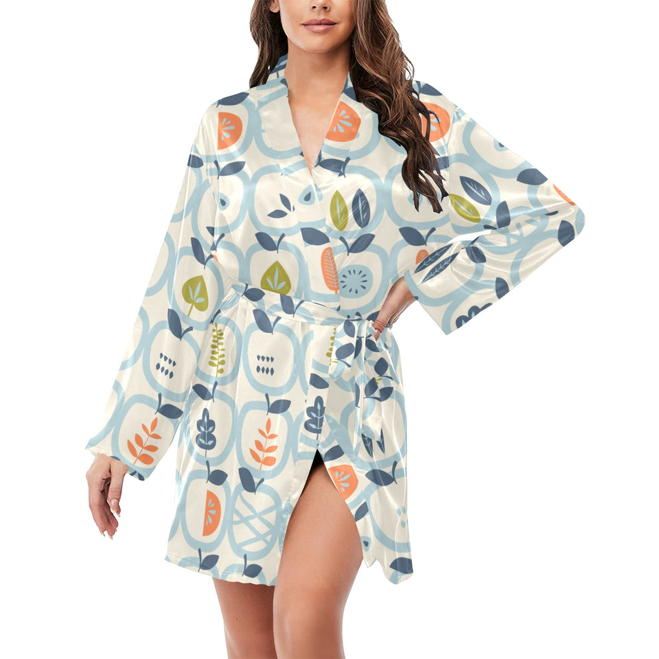 apples leaves pattern Women's Long Sleeve Belted Night Robe