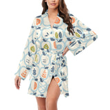 apples leaves pattern Women's Long Sleeve Belted Night Robe