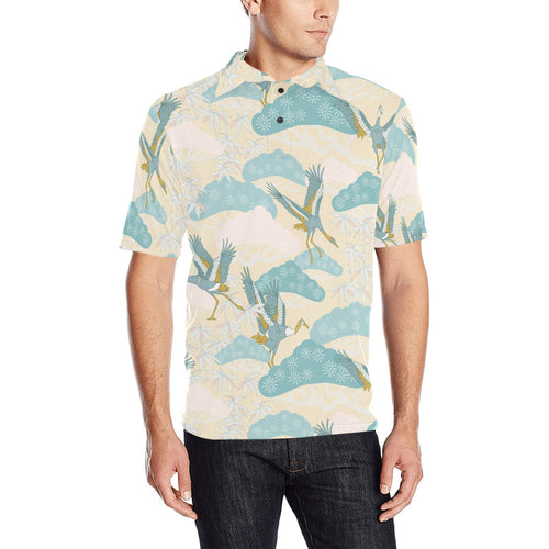 Bonsai bamboo stork japanese pattern cream theme Men's All Over Print Polo Shirt