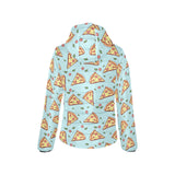 Hand drawn pizza blue background Women's Padded Hooded Jacket