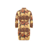 Camel polynesian tribal design pattern Men's Long Sleeve Belted Night Robe