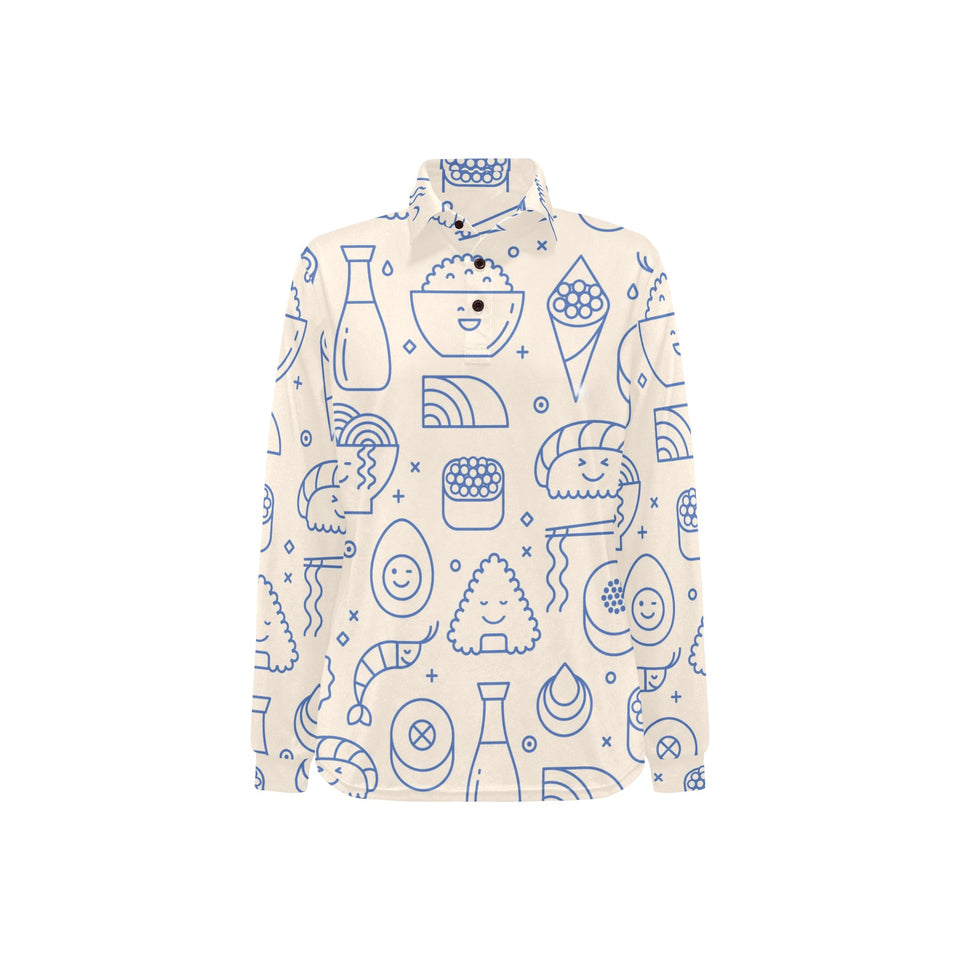 Cute sushi icon pattern Women's Long Sleeve Polo Shirt