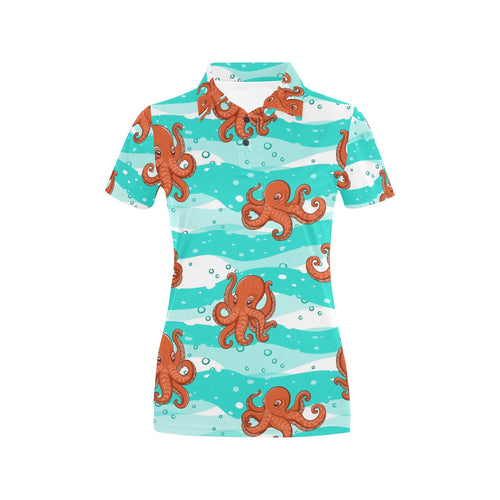 Octopuses sea wave background Women's All Over Print Polo Shirt