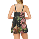 Horse head wild roses pattern Chest Sexy Pleated Two Piece Swim Dress