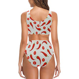 Chili pattern Chest Bowknot High Waisted Bikini Swimsuit