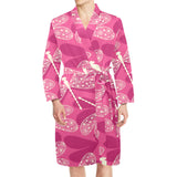 Beautiful dragonfly pink background Men's Long Sleeve Belted Night Robe