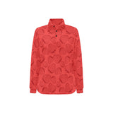 strawberry pattern red background Women's Long Sleeve Polo Shirt