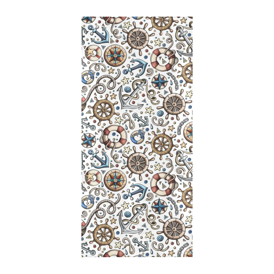 Cute nautical steering wheel anchor pattern Beach Towel