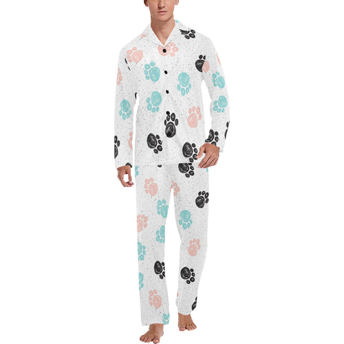 Dog Paws Pattern Print Design 04 Men's Long Pajama Set