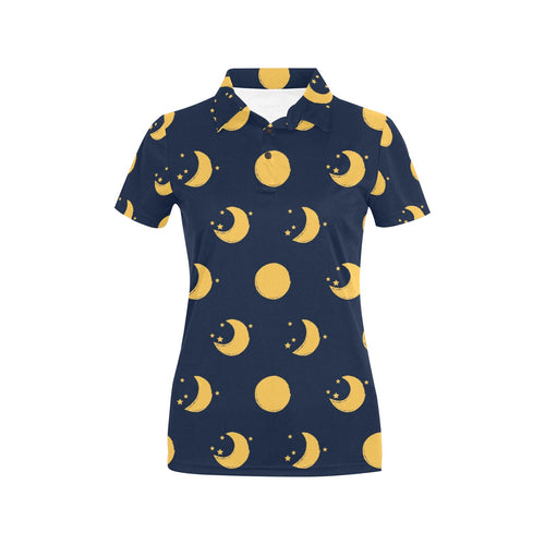 Moon star pattern Women's All Over Print Polo Shirt