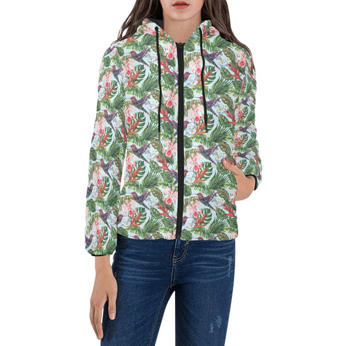 Hummingbird Pattern Print Design 05 Women's Padded Hooded Jacket
