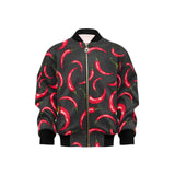 Chili peppers pattern black background Kids' Boys' Girls' Bomber Jacket
