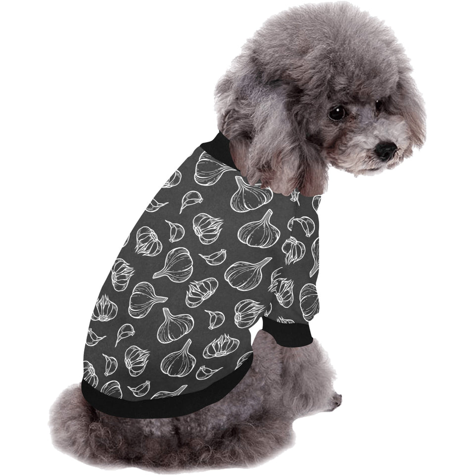 Garlic pattern black background All Over Print Pet Dog Round Neck Fuzzy Shirt