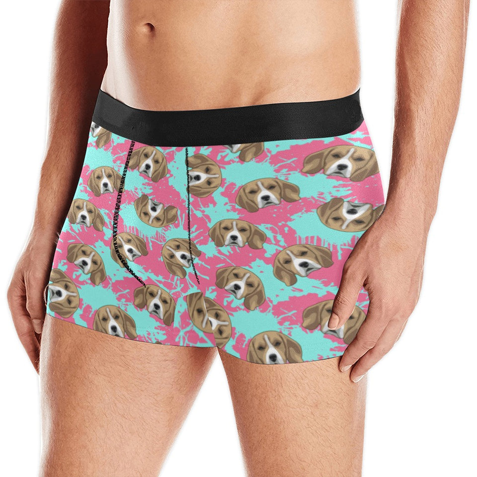 Beagle muzzles turquoise paint splashes pink patte Men's All Over Print Boxer Briefs Men's Underwear