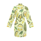Durian leaves pattern background Women's Long Sleeve Belted Night Robe