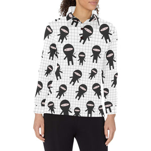 Ninja pattern plaid background Women's Long Sleeve Polo Shirt