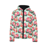 Beautiful flamingo tropical palm leaves hibiscus p Kids' Boys' Girls' Padded Hooded Jacket