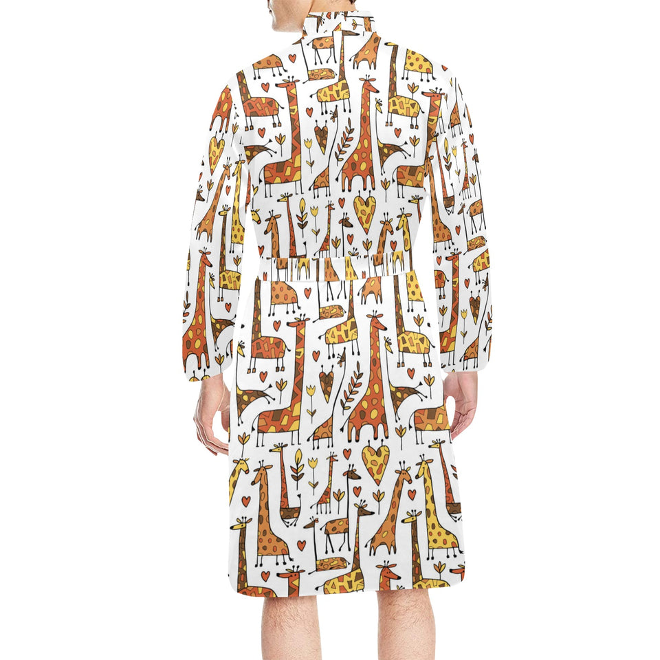 Giraffe Pattern Print Design 04 Men's Long Sleeve Belted Night Robe