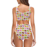 Hippopotamus Pattern Print Design 01 Chest Bowknot High Waisted Bikini Swimsuit