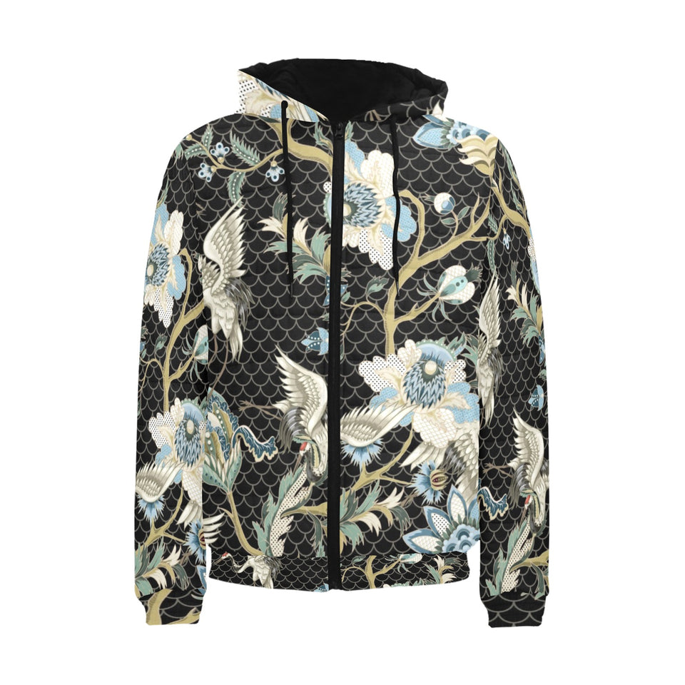 Japanese crane ornament elements Men's Padded Hooded Jacket