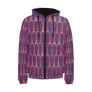 Eiffel Tower Pattern Print Design 05 Men's Padded Hooded Jacket
