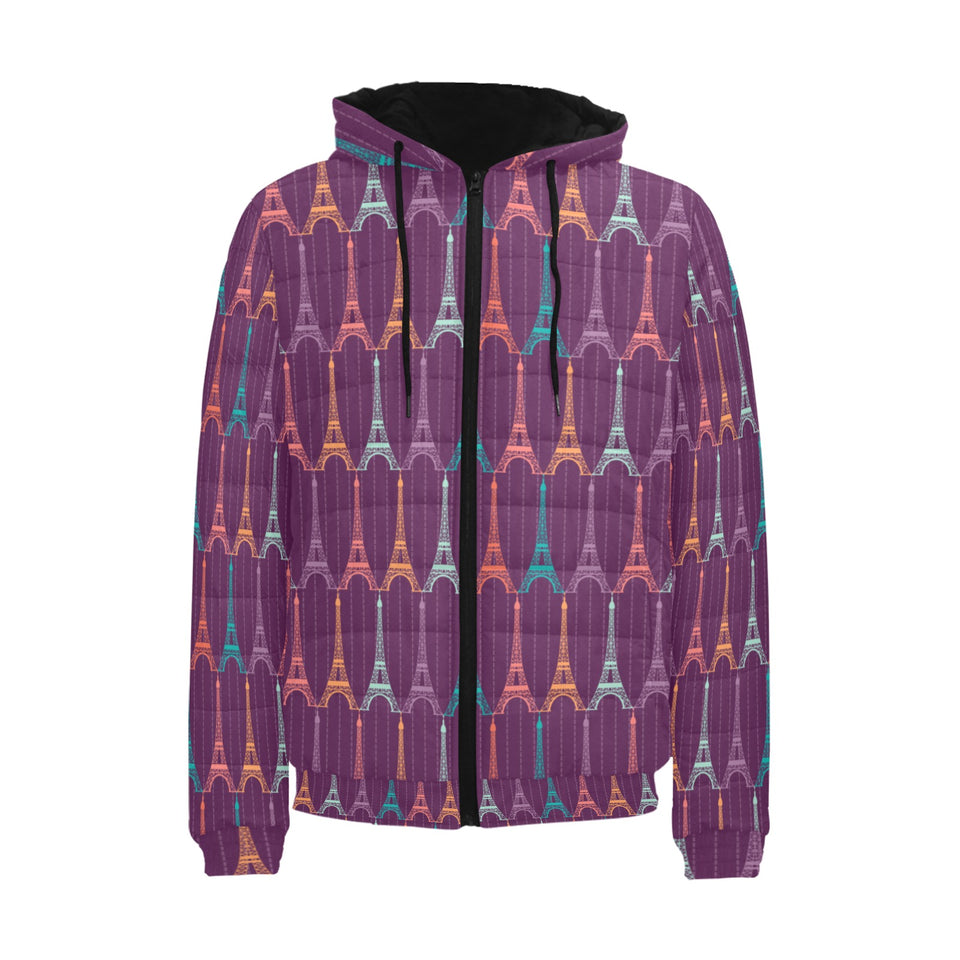 Eiffel Tower Pattern Print Design 05 Men's Padded Hooded Jacket