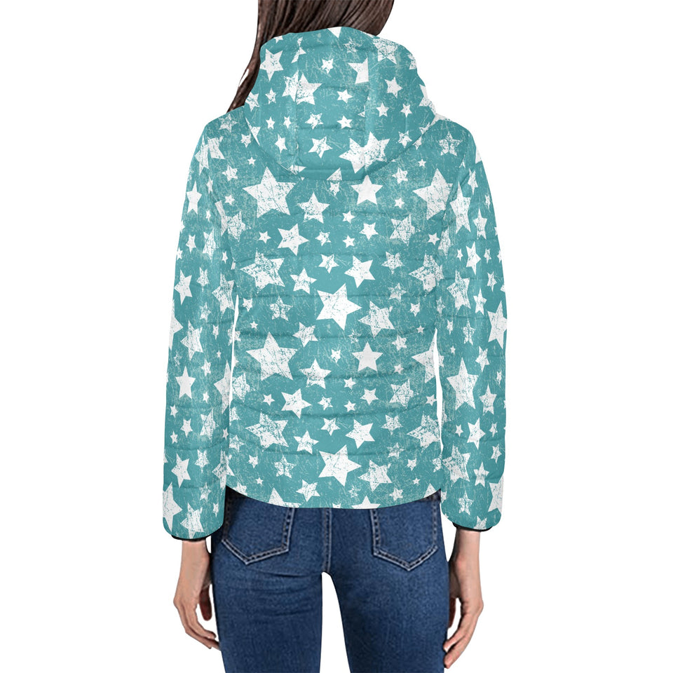 Vintage star pattern Women's Padded Hooded Jacket